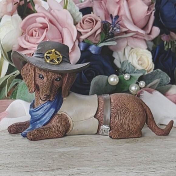 The Hamilton Collection Dachshund Spurs N Fur Bone a Fide Rebel Cowboy Figurine - Picture 1 of 11